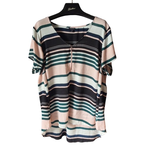 torrid Striped Sheer 'Georgette' Zip-Front Blouse - Size 1 (1X) - Picture 1 of 6